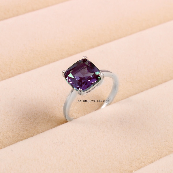 Alexandrite Ring, Solitaire Ring, Cushion Cut Ring, Vintage Ring, 925 Sterling Silver, Cluster Ring, High Finishing Ring, Anniversary Ring