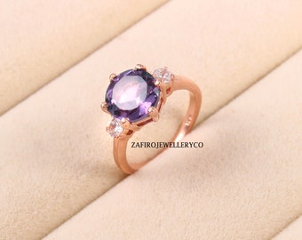 Handmade Alexandrite Ring, 925 Sterling Silver, Round Cut, June Birthstone Jewelry