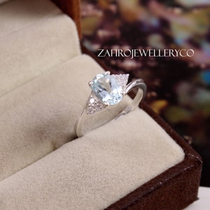 Aquamarine Ring, 925 Sterling Silver, Aquamarine Jewelry, Dainty Ring, March Birthstone, Stunning Ring, Three Stone Ring, March Birthstone
