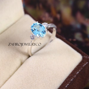 Swiss Blue Topaz, Natural Blue Topaz Ring, December Birthstone Ring, Zircon Ring, Wedding Gift Ring, Women's Ring, Everyday Ring, Pave Ring
