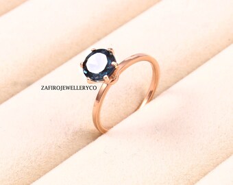 London Blue Topaz, Solitaire Ring, Vintage Ring, December Birthstone, Round Cut Topaz, Blue Topaz Ring, Birthstone Ring, Blue Topaz Ring
