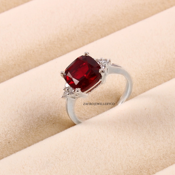 Anillo de plata de ley Rubí de Piedras Preciosas se calienta y