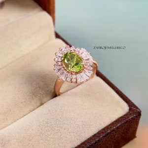Peridot Ring, 925 Sterling Silver, August Birthstone, Halo Ring, Natural Peridot, Birthstone Ring, Anniversary Ring, Bridal Ring, Gift Her