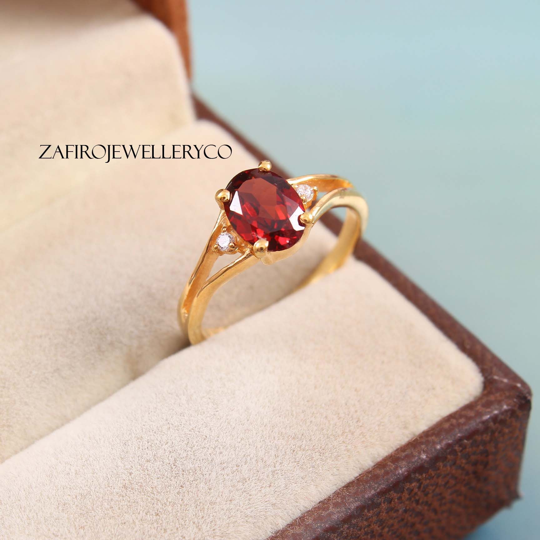 Koral Jewelry Garnet Oval Ring - 925 Sterling Silver Vintage Boho Style (US Sizes 6-9) - View #5