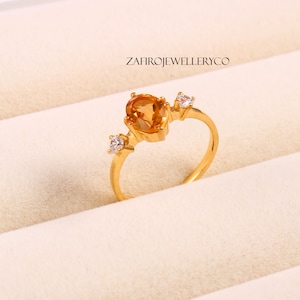 Natural Citrine, Promise Ring, Wedding Ring, Cluster Ring, Oval Cut Citrine, 925 Sterling Silver, Anniversary Ring, November Birthstone