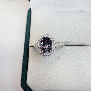 Oval Alexandrite Halo Ring: Sterling Silver June Birthstone