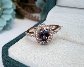 Oval Alexandrite Halo Ring, Sterling Silver, June Birthstone Statement Ring