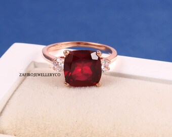 Handmade Cushion Cut Ruby Ring, 925 Sterling Silver, July Birthstone, Anniversary Statement Ring