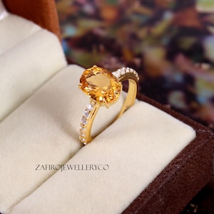 Citrine Ring, Natural Citrine, Silver Jewelry Ring, Wedding Ring, Engagement Ring, Zircon Ring, Oval Ring, November Birthstone, Vintage Ring