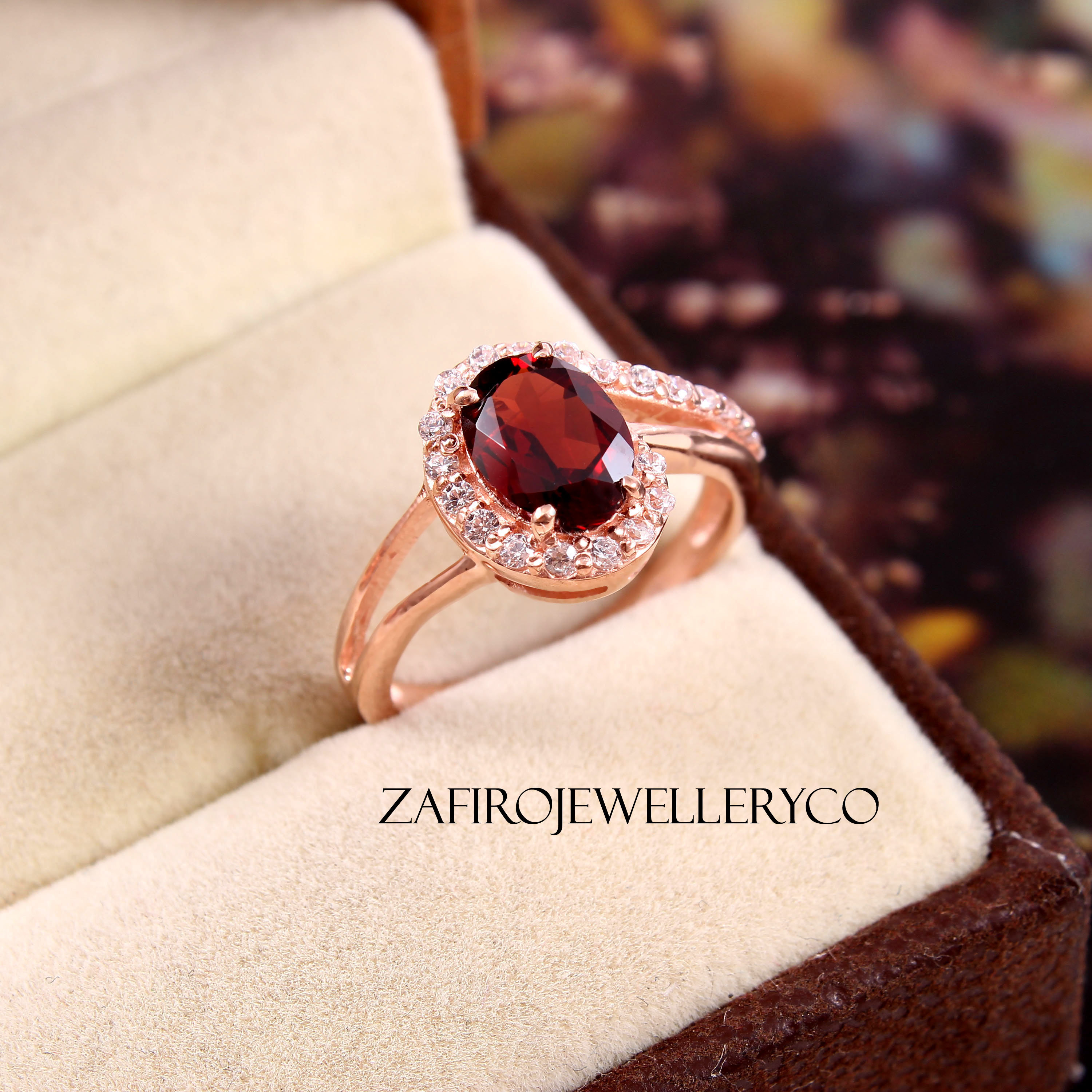 Garnet Ring Halo Ring January Birthstone Engagement Ring Red Garnet Ring Wedding Ring Bridal Ring Anniversary Ring Garnet Halo Ring