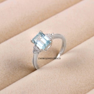 Aquamarine Ring, 925 Sterling Silver, Octagon Ring, Engagement Ring, Birthday Ring, Promise Ring, Pave Ring, Wedding Ring, Anniversary Ring