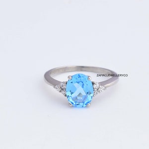 Swiss Blue Topaz Ring, Engagement Ring, Natural Topaz Ring, 925 Sterling Silver Ring, December Birthstone, Wedding Ring, Anniversary Ring, image 1