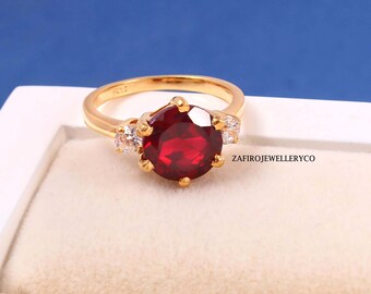 Handmade Ruby Ring, July Birthstone, 925 Sterling Silver, Round Cut, Prong Setting