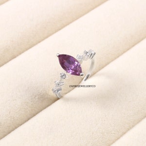 Marquise Alexandrite Ring: Sterling Silver Cluster, June Birthstone