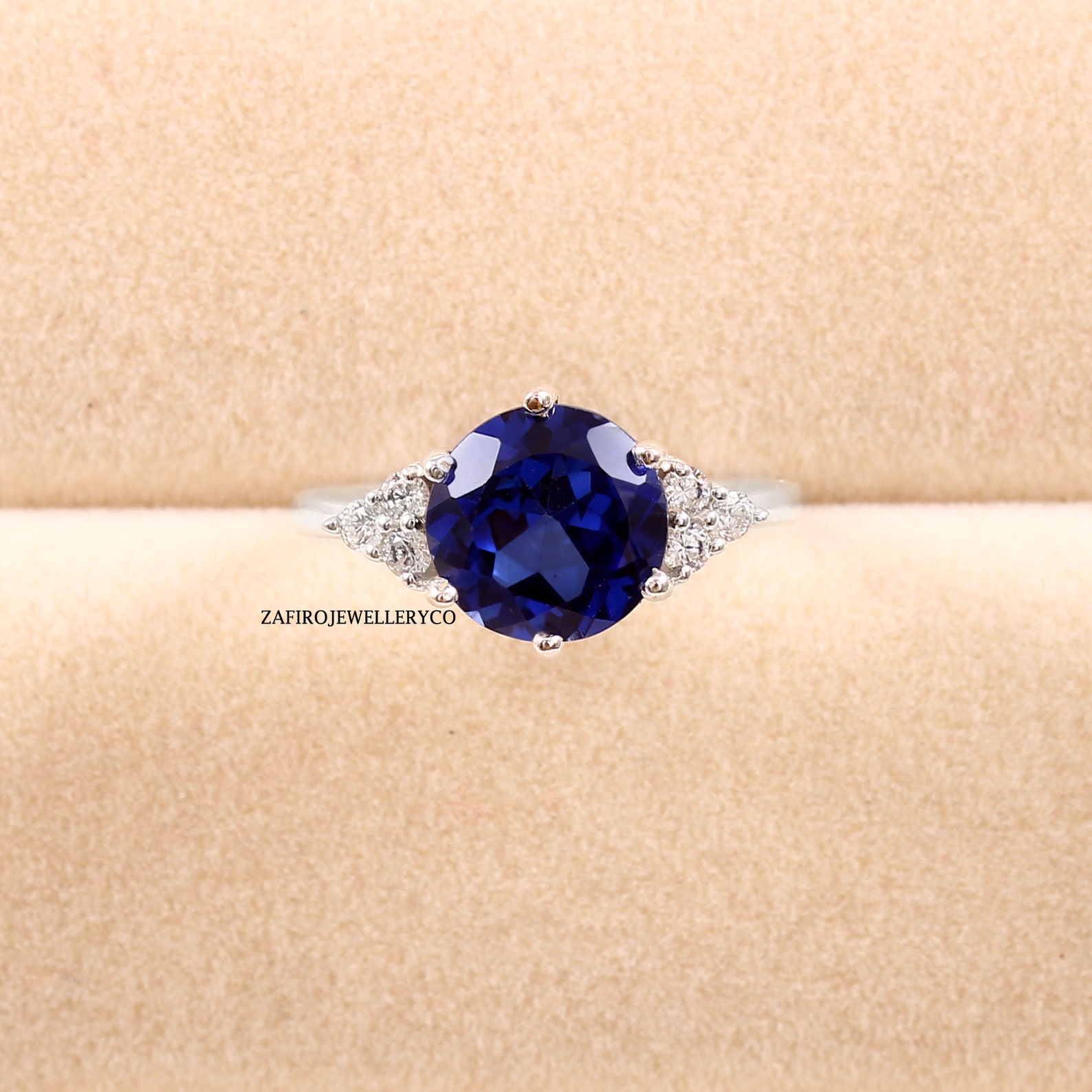 Blue Sapphire 925 Sterling Silver Round Cut Ring September | Etsy