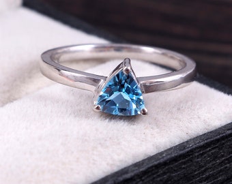 Swiss Blue Topaz Trillion Ring, Engagement Silver Unique Cluster Engagement Ring, Vintage Marquise Wedding Bridal Anniversary Gift For Women