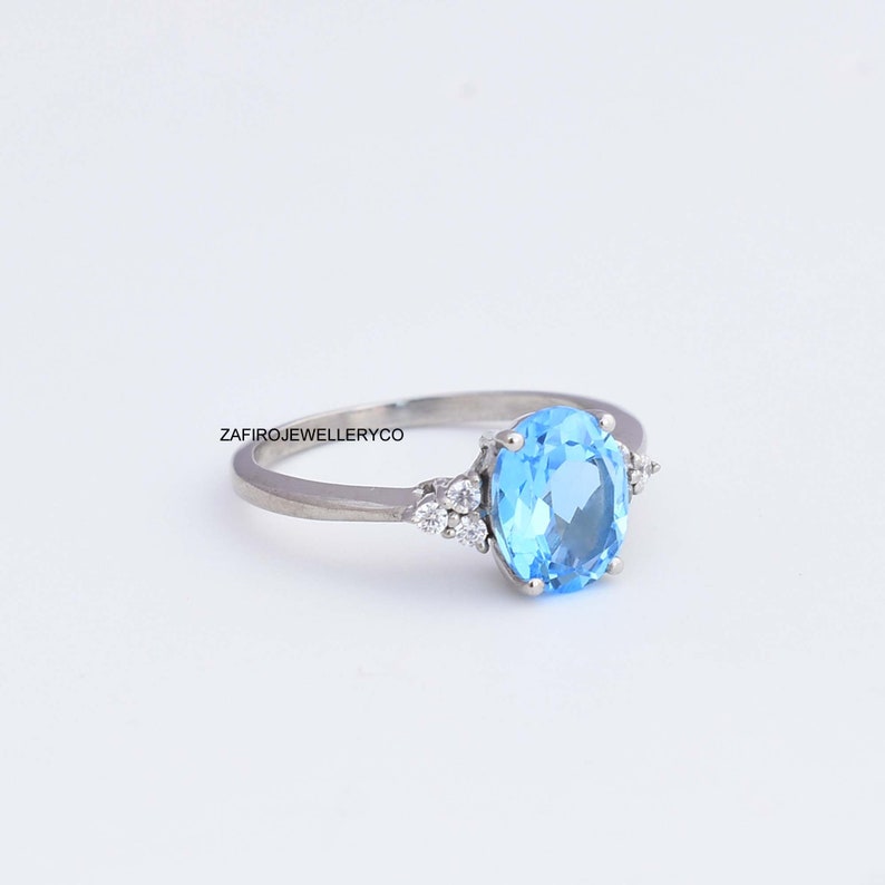 Swiss Blue Topaz Ring, Engagement Ring, Natural Topaz Ring, 925 Sterling Silver Ring, December Birthstone, Wedding Ring, Anniversary Ring, image 3