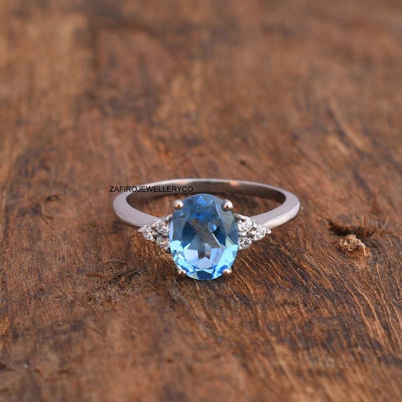 Swiss Blue Topaz Ring, Engagement Ring, Natural Topaz Ring, 925 Sterling Silver Ring, December Birthstone, Wedding Ring, Anniversary Ring, image 2