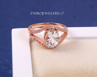 Oval Aquamarine Ring, 925 Sterling Silver, March Birthstone