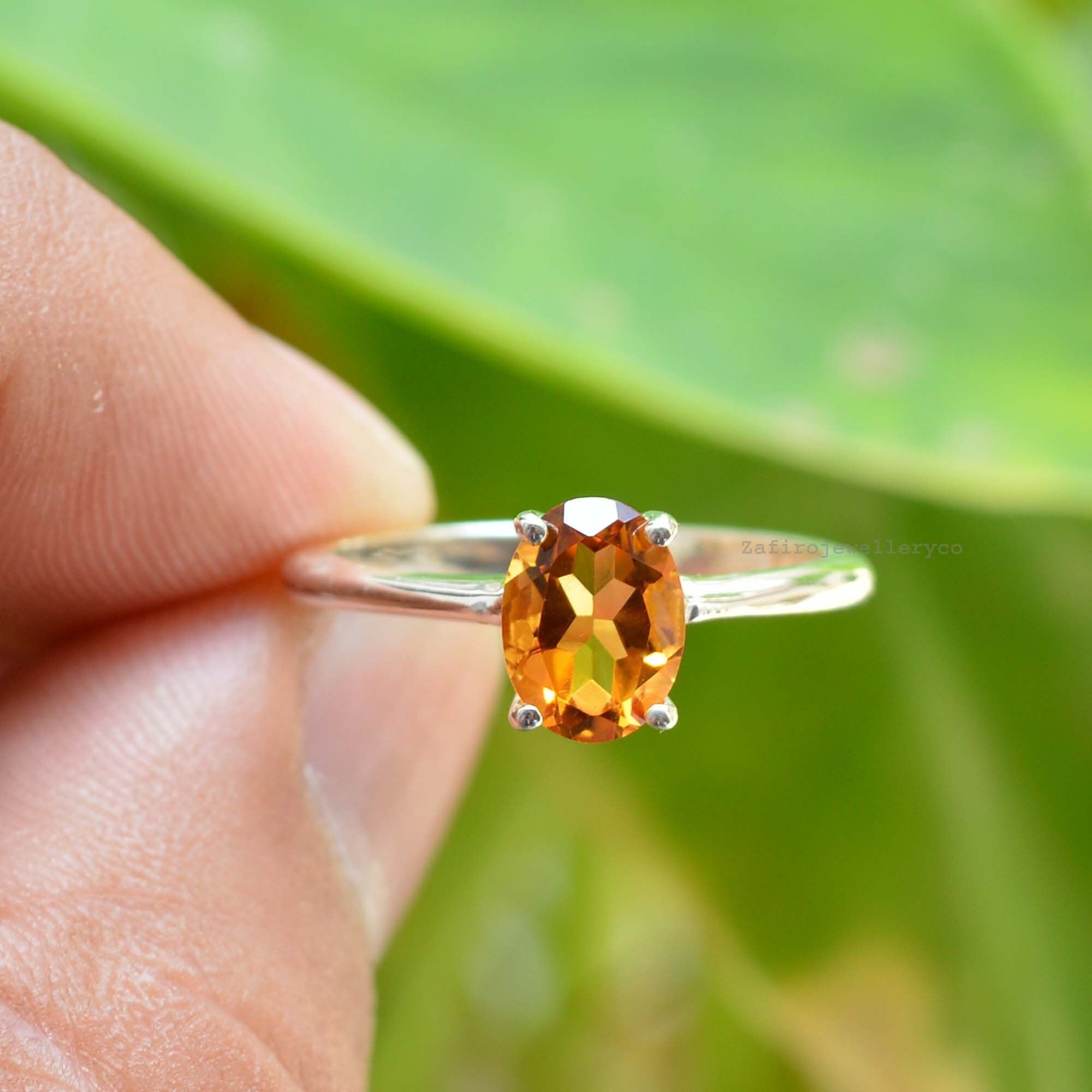 Oval Citrine Ring, 925 Sterling Silver Solitaire, November