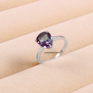 Alexandrite Ring, Pear Cut Ring, Alexandrite Gemstone, High Finishing Ring, Solitaire Ring, Wedding Ring, 925 Sterling Silver, Purpose Ring