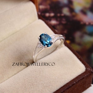 London Blue Topaz, 925 Sterling Silver Ring, Oval Shape Ring, Engagement Ring, Promise Ring, December Birthstone, Blue Gemstone, Gift Her