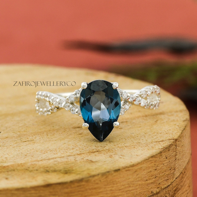 London Blue Topaz Ring Prong Ring Unique Ring Topaz Pear Ring December Birthstone Natural Topaz Engagement Ring Blue Topaz Ring