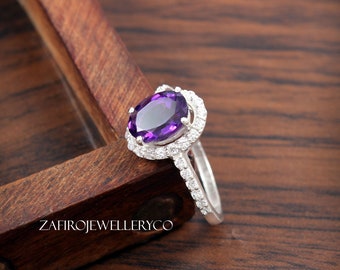 Amethyst Ring, Natural Amethyst, Heavy Ring, Halo Ring, High Quality Amethyst, February Birthstone, Birthstone jewelry, Anniversary Ring