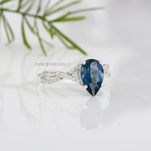 London Blue Topaz Ring, Pear Shape Ring, Engagement Ring, Cocktail Ring, Wedding Ring, December Birthstone, Topaz Jewelry, Unique Ring