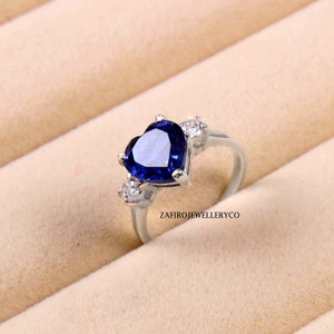 Handmade Heart Cut Blue Sapphire Ring: Sterling Silver Promise Ring