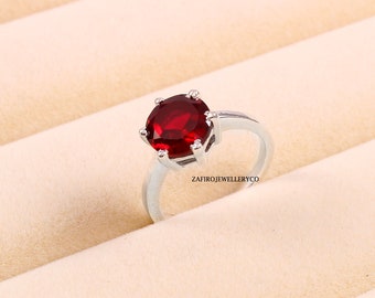 Handmade Ruby Solitaire Ring, 925 Sterling Silver, Round Cut, July Birthstone