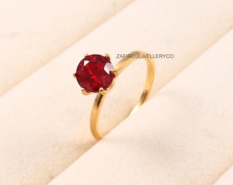 Handmade Ruby Solitaire Ring, 925 Sterling Silver, Round Cut, July Birthstone