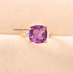 Cushion Cut Alexandrite Ring: Sterling Silver, Zircon Accents
