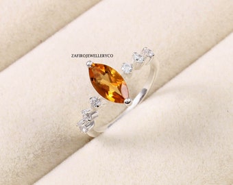 Handmade Marquise Citrine Ring, Sterling Silver, November Birthstone