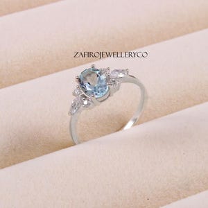 Handmade Oval Synthetic Aquamarine Ring, Sterling Silver, March Birthstone, Anniversary Gift