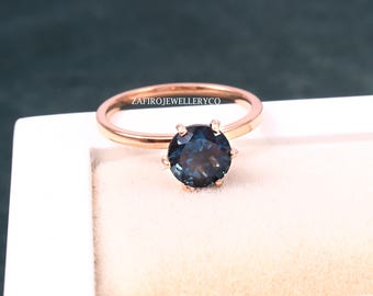 Bague solitaire faite main avec topaze bleue de Londres, argent sterling 925, pierre de naissance décembre