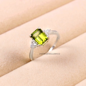Natural Peridot Ring: Sterling Silver, August Birthstone, Three Stone