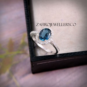 London Blue Topaz Ring, Wedding Ring, 925 Sterling Silver Promise Ring, Engagement Ring, Silver Jewellery Ring, Anniversary Ring, Gift Her