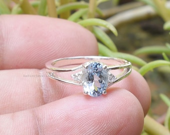 Handmade Oval Aquamarine Ring, 925 Sterling Silver, March Birthstone Engagement Ring
