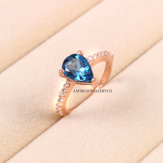Sterling Silver Pear Blue Topaz Ring