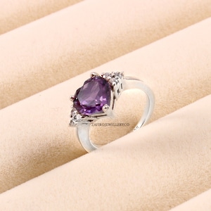 Alexandrite Ring, 925 Sterling Silver, June Birthstone, Three Stone Ring, Zircon Ring, Heart Cut Alexandrite, Engagement Gift Ring, Gift Her