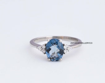 Oval London Blue Topaz Ring, Sterling Silver, December Birthstone, Statement Ring