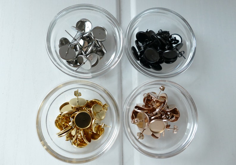 10 PaarEdelstahl-Ohrstecker-Rohlinge silber, schwarz, gold oder roségold verschiedene Größen Bild 1