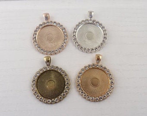 1 Cabochonfassung 25 mm mit Strass verschiedene Farben