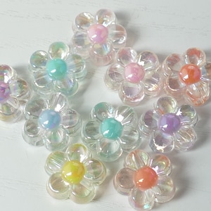 10 colorfully mixed acrylic flower beads