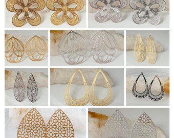 2 filigree stainless steel pendants, wafer-thin and delicate - gold or silver