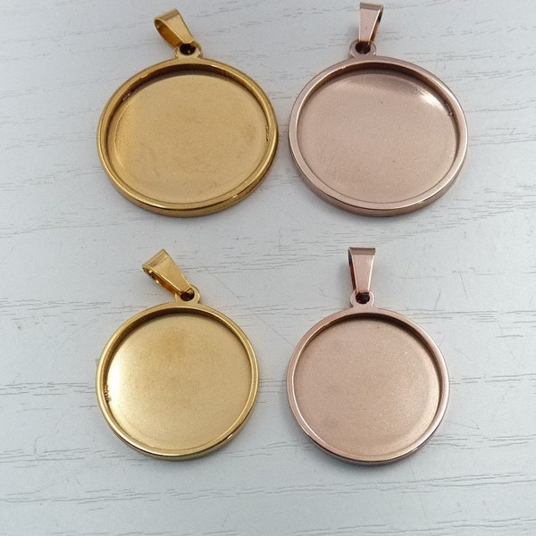 1 Cabochonfassung Edelstahl 25 oder 20 mm gold oder roségold