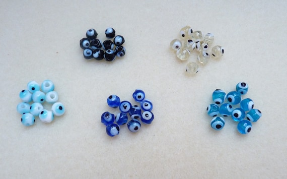 10 Small Glass Beads eye 6 Mm Different Colors 