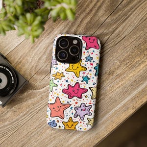 Funda para teléfono con estrellas de colores, divertida funda estilo galaxia, bonita funda de dibujos animados, diseño de noche estrellada, regalo para niños, regalo de cumpleaños