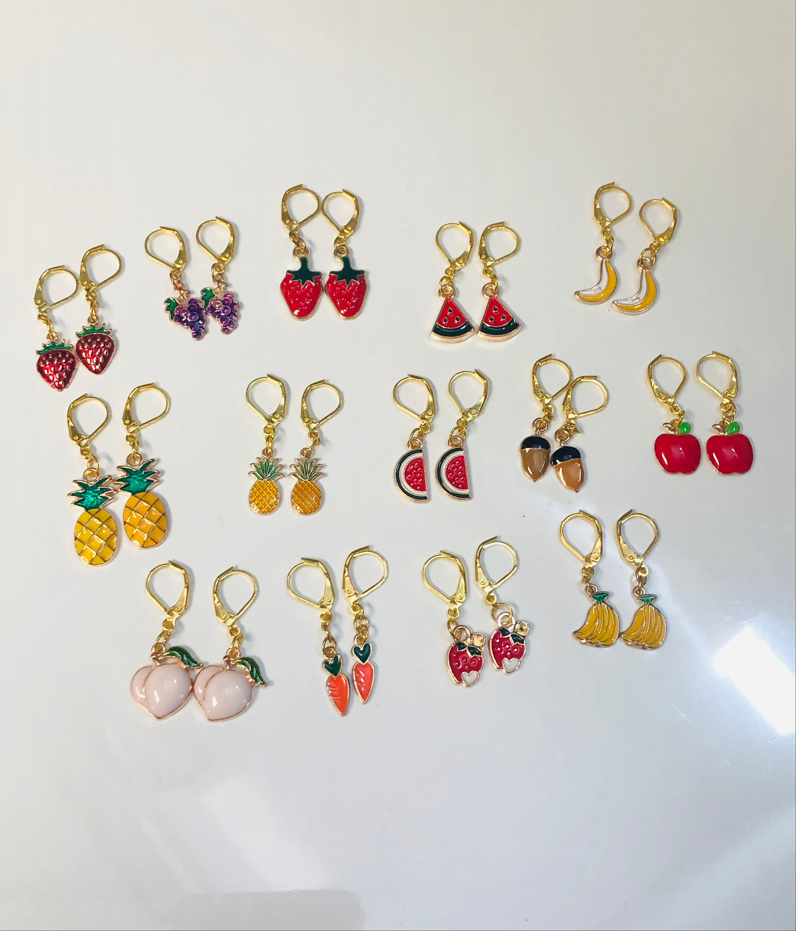 Gold Plated Fruit Huggie Earring Sets Etsy